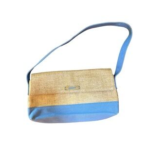 DKNY vintage straw purse with light blue canvas
